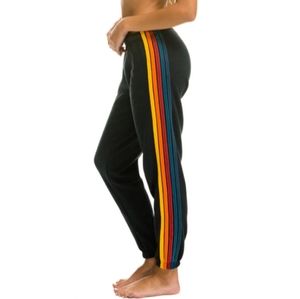 aviator nation 5 stripe charcoal sweatpants rainbow new with tags